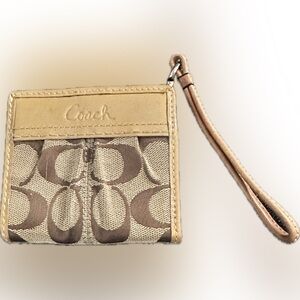 Coach Tan and Brown Signature Card Holder